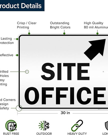 Site Office Up Right Arrow Sign, 24x30 Inches, 3M EGP Reflective .080 Aluminum, Fade Resistant, Made in USA by My Sign Center