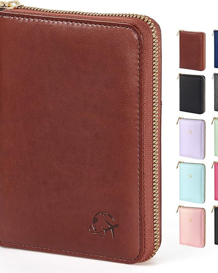 Forvencer Passport Holder Cover with Safe Zipper Closure, Premium Passport Wallet for Travel, Sleek RFID Blocking Card Case, Waterproof Travel Accessories for Men, Brown