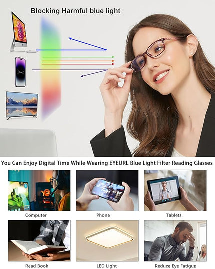 EYEURL Reading Glasses for Women-Blue Light Blocking For Women-3 Pack Computer Readers 1.0 Spring Hinge Anti UV Ray/Eye Strain/Glare Eyeglasses