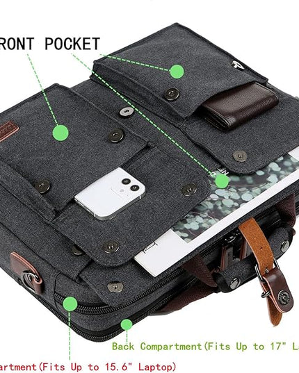 Stylish 17 inch Canvas Laptop Bag Messenger Bag Briefcase Vintage Crossbody Shoulder Bag Military Satchel for Men BC-07 | Stylish, 17 inch, Canvas, Vintage, Military