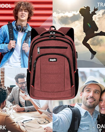 Backpack for Women Men, Travel School Backpacks for Teen Boys, Bookbag with USB Charging Port, Anti Theft College Backpack Fits 15.6 Inch Laptop, Casual Work Business Back Pack, Red