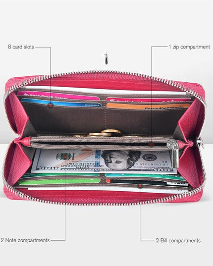 Oak Leathers Leather Wallet/Clutch/Purse for Women - RFID Womens Wallet Clutch with 8 Credit Card Holder, Coin Pocket, Gift for Women’s