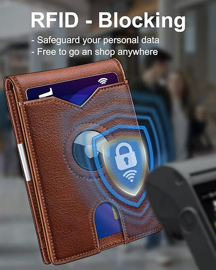 miyozi Airtag Wallet for Men,with Money Clip 11 Cards Slim Front Pocket Leather RFID Blocking Wallet with Gift Box