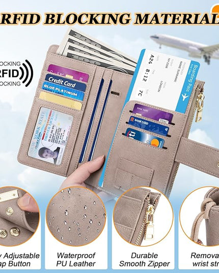HUANLANG Passport Holder with Airtag for Women/Men, Airtag Passport Wallet for Travel Leather Passport Holder RFID Blocking,Travel Passport Walelt with Credit Card Holder