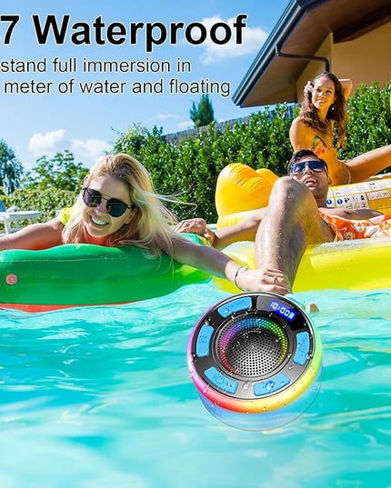 Shower Bluetooth Speaker IPX7 Waterproof, Portable Bluetooth Speakers with Suction Cup and Time Display, Crystal Sound&Bass LED Light 1100mAh, Wireless Shower Speaker for Outdoor/Kayak Dark Blue