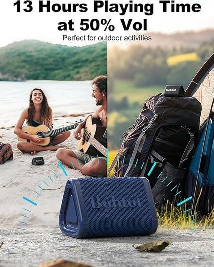 Bobtot Portable Bluetooth Speaker Wireless, IPX7 Small Shower Speaker Waterproof, 15H Playing Time, Loud and Stereo Sound with Bass, TWS Pairing for Party, Camping, Travel, Blue