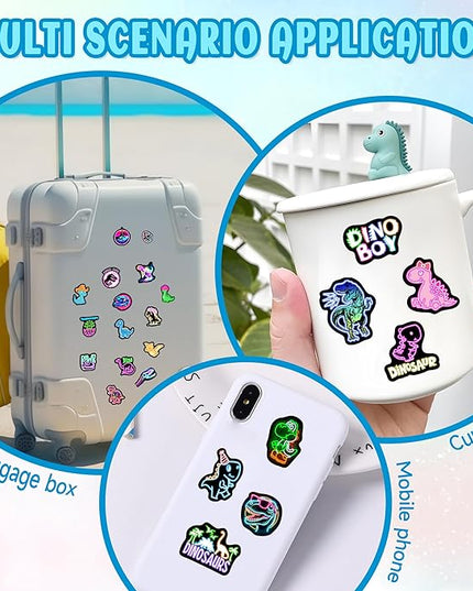 Neon Dinosaur Water Bottle Stickers for Kids，70 Pcs Dino Waterproof Vinyl Laptop Decals, Teens Girls Boys Adults Phone Case Skateboard Luggage Decor