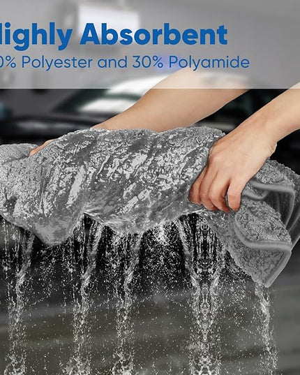 HOMEXCEL Professional Car Drying Towel (36"x 24") with Twisted-Loop Technology, 1200GSM for a Streak-Free Finish – Microfiber Towels for Cars, Trucks, SUVs, RVs and Motorcycles, Grey