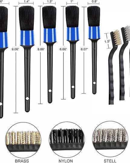 10pcs Detailing Brush Set, Multi-Purpose Car Detailing Brushes for Cleaning Car Interior, Exterior, Engine, Leather, Including 5 car Cleaning Brush, 3 Wire Brush, 2 Air Vent Brush,Blue