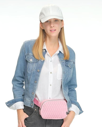 C.C Belt Bag for Women – Quilted Fanny Pack Crossbody Waist Bag with Adjustable Strap, Fashion Gift Idea (Materasse - Pink)