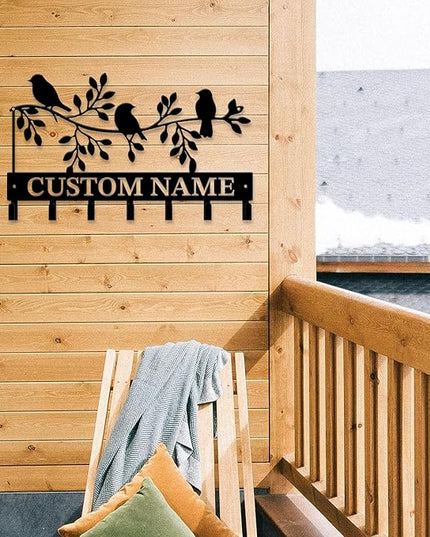 Personalized Custom Name Birds of Trees Wall Key Hooks,Metal Birds of Trees Art Clothes Hooks,Metal Birds of Trees Wall Home Storage Decorative,For Front Door, Hallway, Kitchen, Bedroom(Style H)