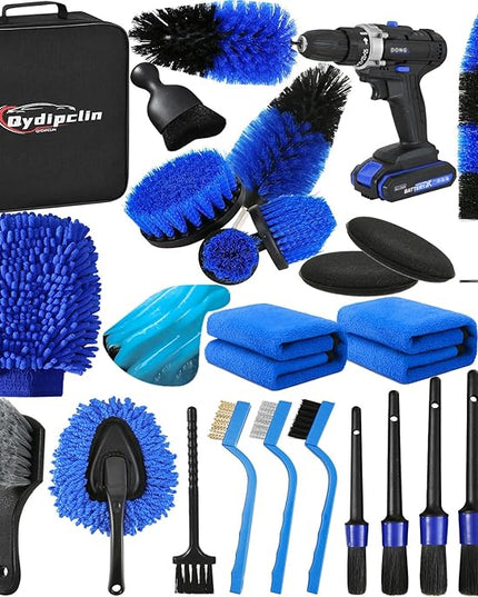 24Pcs Car Detailing Kit, Car Detailing Brush Set, Car Wash Cleaning Kit, Car Detailing Brushes, Professional Car Care Kit for Interior Exterior Wheels, Blue
