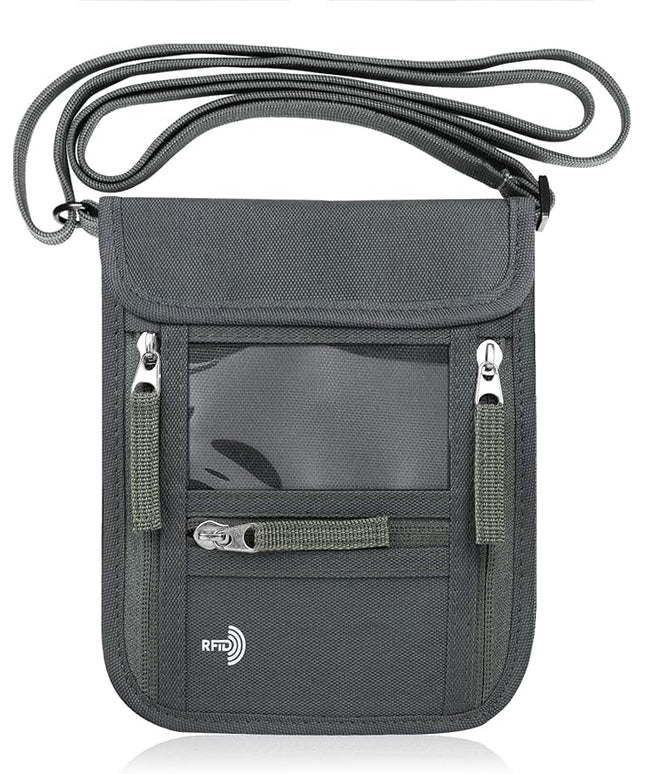 WALNEW Passport Holder Neck Pouch Travel Wallet for Women and Men, RFID Blocking Security Slim Traveling Wallet with Around Neck Lanyard Strap