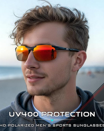ATTCL Polarized Sunglasses Men Sports: UV Protection Anti Glare Wrap Around Lightweight Metal Driving Fishing Golf Running