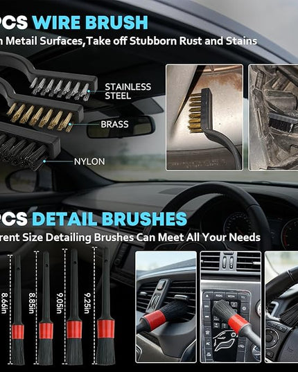 Car Cleaning kit, Car Interior Detailing kit with 10000pa Car Vacuum Cleaner, Detailing Brush Set, Wheel Brush, Windshield Cleaner Tool, Complete Auto Accessories for Men, Women