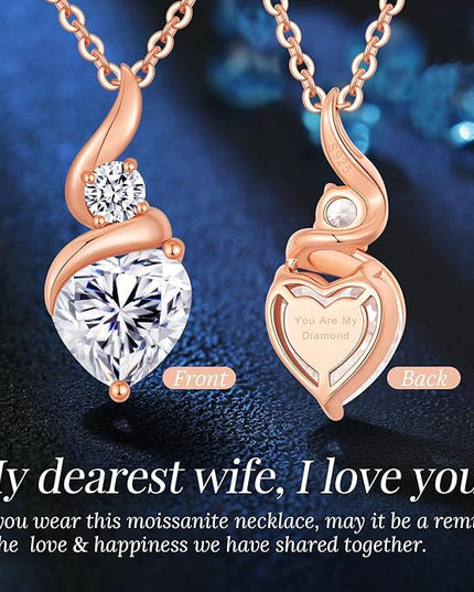 ANDSO Moissanite Heart Pendant Necklaces for Women, 925 Sterling Silver Necklace with Birthstone, Ideal Anniversary Present or Birthday Christmas Valentine Jewelry Gifts for Mom Wife Her Girlfriend