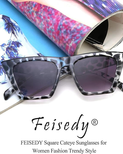 FEISEDY Vintage Square Cat Eye Sunglasses Women Trendy Cateye Sunglasses B2473