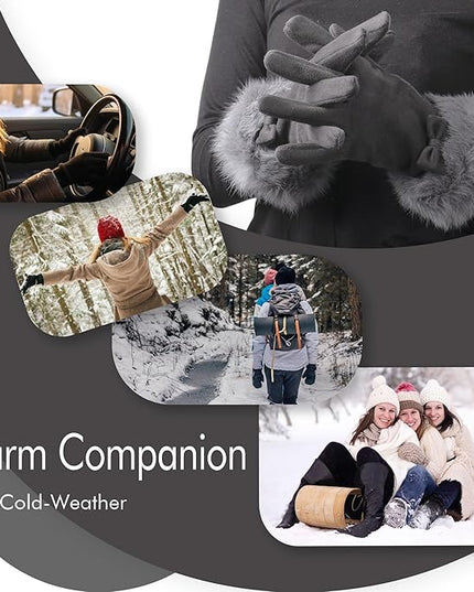 Vagasi Women Touch Screen Gloves, Fleece Lined Winter Gloves for Ladies, Thermal Suede Gloves Fur Cuff for Girls Gifts