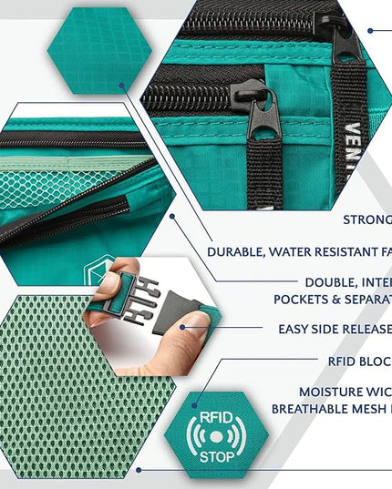VENTURE 4TH Money Belt for Travel – Hidden Under-Clothes RFID Blocking Passport Holder & Slim Travel Wallet Pouch for Men & Women to Protect Cash, Cards & Documents (Turquoise)