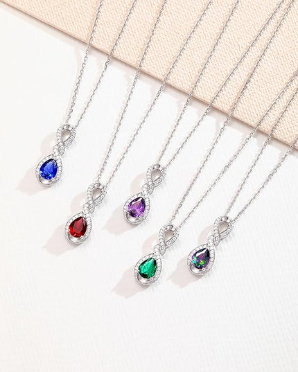 FANCIME Infinity Embrace Birthstone Necklaces for Women Fine Jewelry Sterling Silver Dainty Infinity Pendant Anniversary Birthday Christmas Gifts for Her Wife Mom Daughter
