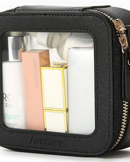 Aveniee Mini Clear Makeup Bag, Small Cosmetic Bags Travel Toiletry Pouch Organizer, TSA Approved Make up Case with Zipper, Car Bag for Essentials,Black