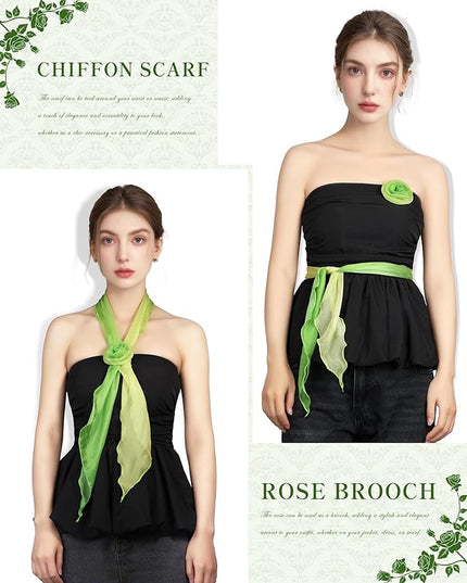 Chiffon Scarf for Women, Removable Flower Neck Scarf Light Soft Fashion Rose Scarves Versatile Headband or Hair Band