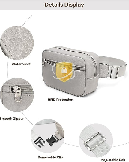 GOINSOUND Vegan Leather Men's Women's Outdoor Sports Waist Bag Fanny Packs with Adjustable Strap for Travel, Hiking, Climbing, Jogging, Hiking - Light Grey