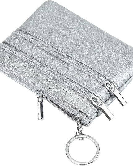 Women's Genuine Leather Coin Purse Mini Pouch Change Wallet with Keychain
