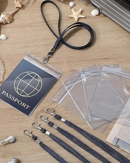 Patelai 50 Pcs 4 x 5.5 Inch Clear Passport Holders with Lanyard Extra Large PVC Card Holder Waterproof Name Badge Holder for Cruise Vacation Credit Card Plane Ticket Receipt (Navy Blue)