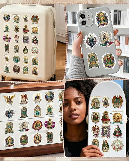 San Judas Tadeo Stickers - 50 Pcs Religious Christian Water Bottle Stickers, Inspirational Bible Verse Waterproof Scrapbook Sticker, Vinyl Decals for Vision Board Laptop Journal