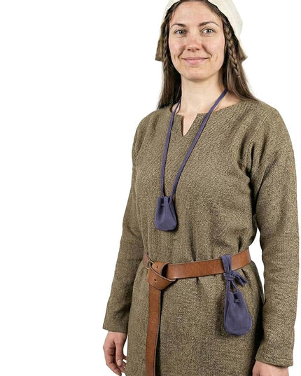 Mythrojan Small Trinket Pouches Suede Leather Drawstring Coin & Dice Bags for LARP, SCA, Viking & Medieval Events (Dark Blue)