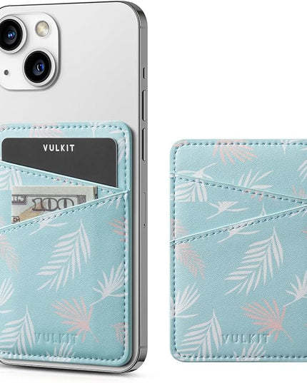 VULKIT Phone Card Holder Wallet Leather Adhesive Pocket RFID Blocking Credit Card Sleeves Stick Back of Phone Smartphones Blue