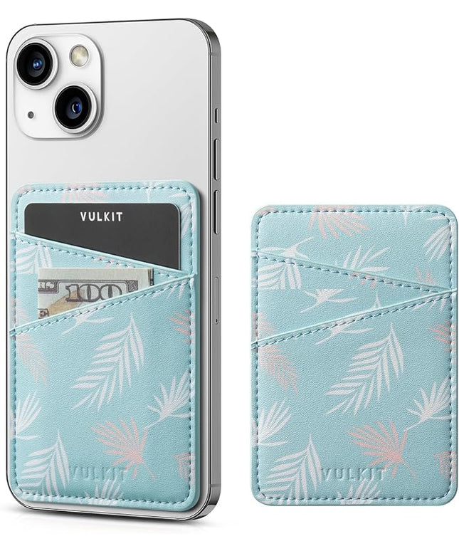 VULKIT Phone Card Holder Wallet Leather Adhesive Pocket RFID Blocking Credit Card Sleeves Stick Back of Phone Smartphones Blue