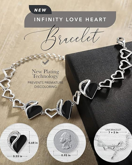 Leafael Infinity Love Heart Link Bracelets, Birthstone or Healing Stone Crystal Bracelet for Women, Silver Tone Jewelry Gifts for Her, 7-inch Chain and 2-inch Extender