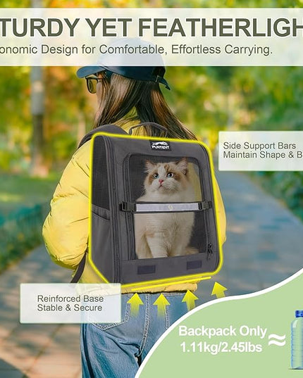 Dog Carrier Backpack for Cats and Puppies,up to 13 lbs,Portable and Breathable Mesh, Storage Pockets, and Built-in Safety,Pet Carrier for Hiking and Outdoor Use,Black