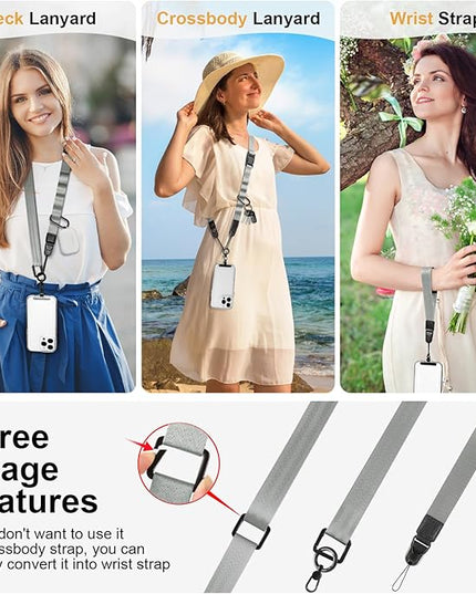 Adjustable Crossbody Phone Lanyard, Universal Phone Wrist Strap and Phone Neck Strap with Tether Tab, Phone Lanyard with Quick Release, Suitable for iPhone and Most Smartphones, Grey