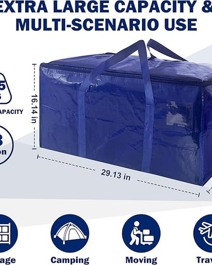 16 Pack Extra Heavy Duty Large Moving Bags with Strong Zipper & Carrying Handles, Sturdy Clothes Storage Bag Totes Bins, Packing Bags Moving Boxes College Moving Supplies, Dark Blue - 33 gal