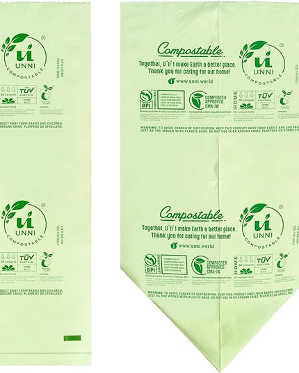 UNNI Compostable Trash Bags, 3 Gallon / 11.35 Liter, 100 Count, Extra Thick 0.71 Mil Small Kitchen Food Scrap Bin Liners, Certified by BPI, CMA & OK compost HOME, Meets the ASTM D6400 Standard