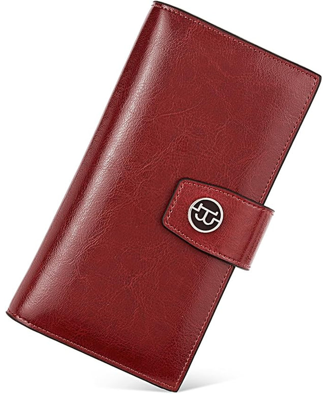 BOSTANTEN Womens Wallet Genuine Leather Wallets Large Capacity Cash Cluth Purse with Zipper Pocket Wine Red