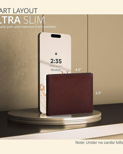 Oak Leathers Slim Leather Wallet for Men - RFID Wallets Credit Card Holder Ultra Thin Gift for Mens, Front Pocket Minimalist Design