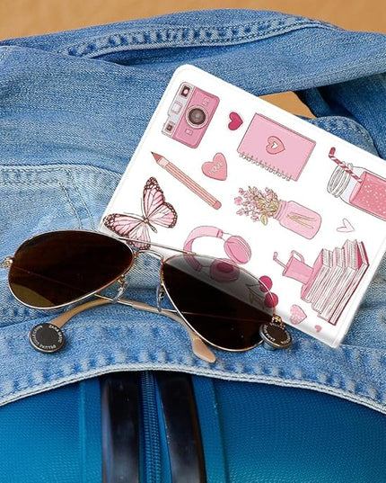 PU Leather Passport Holder Cover 5.9×4.3 Inch with Credit Card Slot and Boarding Pass Slot Combo Blocking Passport Holder Wallet Cover Case for Travel Boarding Essentials (Pink)