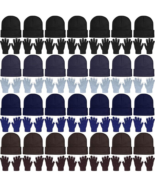 SATINIOR 56 Pieces Bulk Winter Beanies Gloves Set Touchscreen Gloves Hats Combo Pack for Winter Homeless Men Women