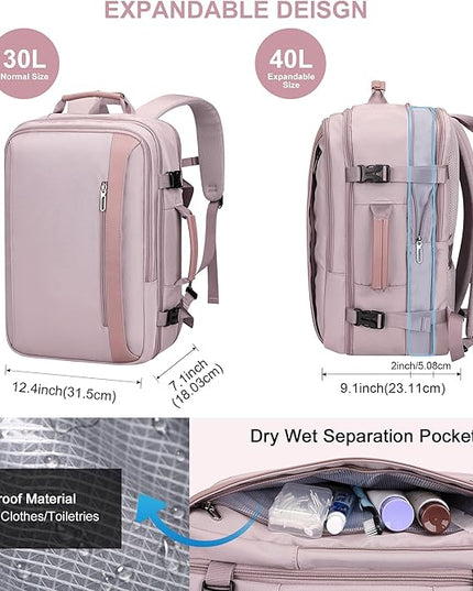 PIJUSHI Travel Backpack for Women Expandable Carry on Luggage Backpack Airline Approved Personal Item Laptop Bag(PE034 Light Purple)