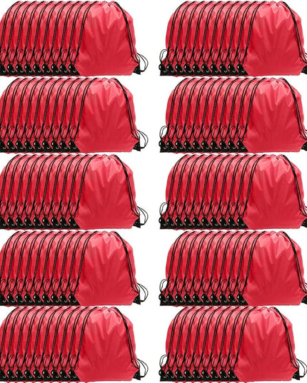 GoodtoU Drawstring Backpacks, 100 Pieces Nylon Backpack Cinch Sack Drawstring Gym Bag for Sport, Traveling, Team (Cherry)