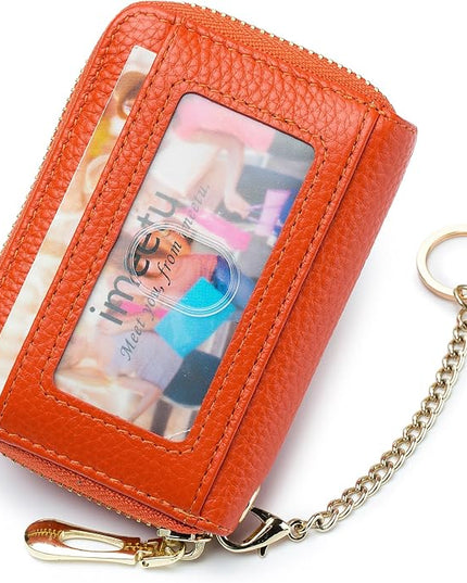 imeetu RFID Credit Card Holder, Small Leather Zipper Card Case Wallet for Women