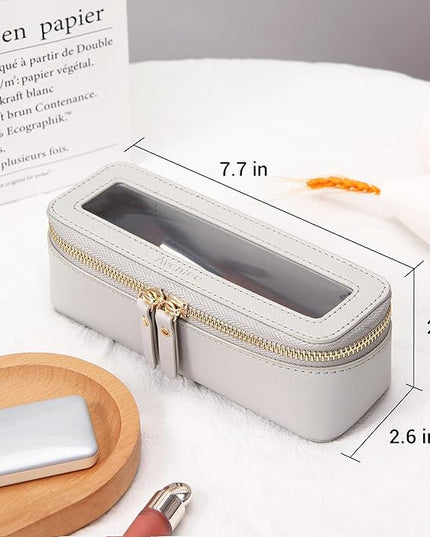 Aveniee Clear Makeup Brush Bag, Slim Brush Holder Cosmetic Case, Small Travel Toiletry Bag for Women, Thin Make up Bags with Zippers, Cute Travel Essentials Srorage Bag.Grey