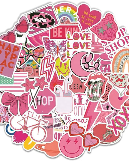 100 Pcs Preppy Stickers Vinyl Pink Aesthetic Waterproof Sticker Decor Party Supplies Suitable for Laptop Mobile Phone Computer Skateboard Water Bottle Suitcase Car