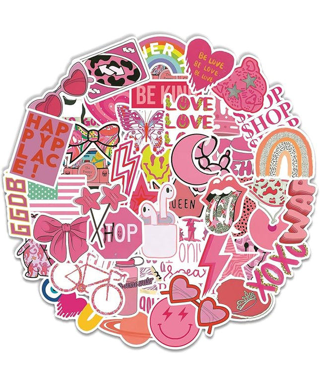 100 Pcs Preppy Stickers Vinyl Pink Aesthetic Waterproof Sticker Decor Party Supplies Suitable for Laptop Mobile Phone Computer Skateboard Water Bottle Suitcase Car
