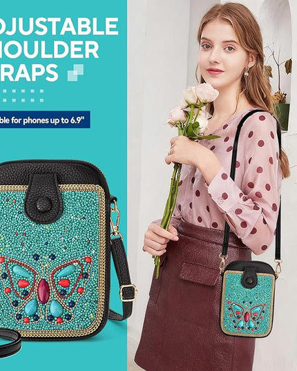 Women's Small Crossbody Cell Phone Bag, Boho Colorful Beaded Purse Wallet with Handmade Cute Patterns
