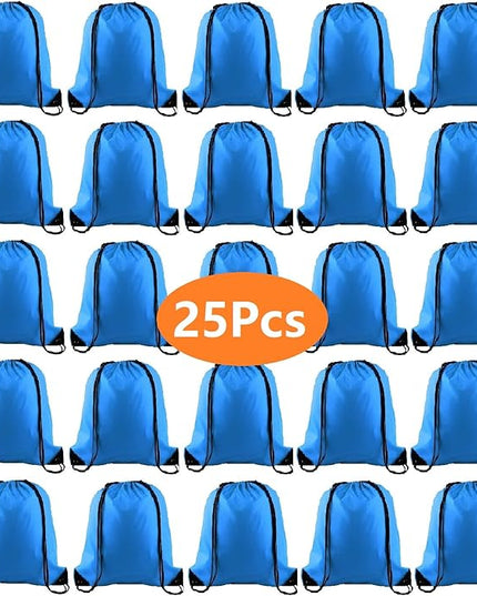 KUUQA 25Pcs Drawstring Backpack Bags Bulk Light Blue Drawstring Bag Foldable Gym Bag Sport Cinch Sack String Backpack Storage Bags for Women Men Shopping Gym Travel Sports